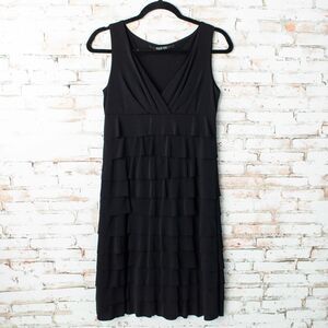 Nadine Made in Italy Black Tiered Ruffle Dress Women's M Sleeveless Stretch